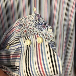 Thomas Dean Shirt Button Front Flip Cuff Multicolored Striped Men Size XXL